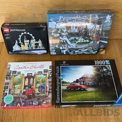 LEGO Architecture London 21034 & Assorted of Puzzle Inclued 1985 Jaguar XJS, Porsche - Lot of 4