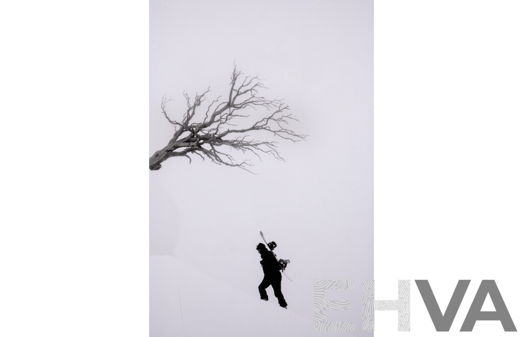 Artist Unknown, Hiking Up a Snowy Mountain, Unique Black and White Original Photograph Mounted with Metal Backing, 45 x 30 cm