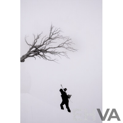 Artist Unknown, Hiking Up a Snowy Mountain, Unique Black and White Original Photograph Mounted with Metal Backing, 45 x 30 cm