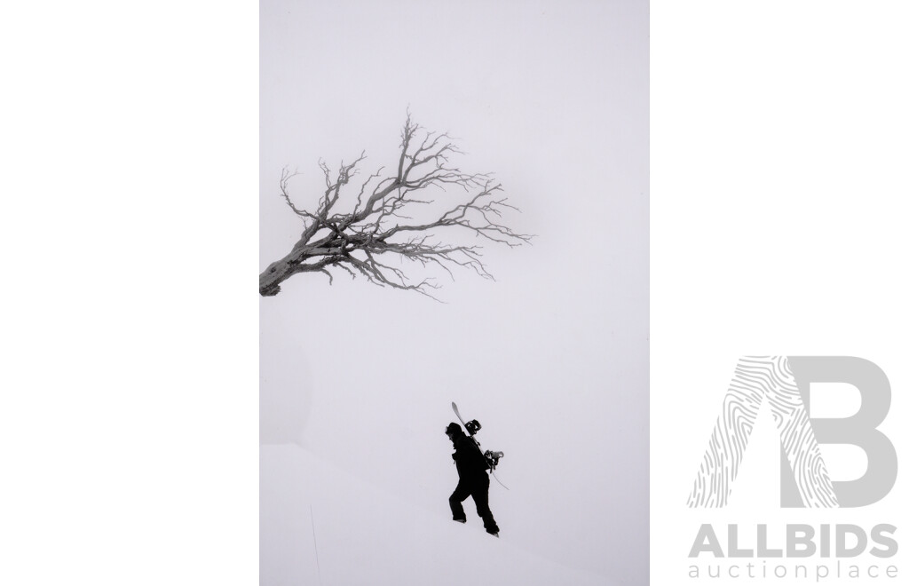 Artist Unknown, Hiking Up a Snowy Mountain, Unique Black and White Original Photograph Mounted with Metal Backing, 45 x 30 cm