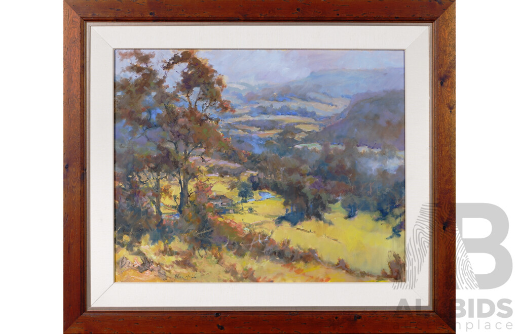 Alex Hall, (20th Century, Australian, 1913-?), Australian Bush Cottage by a Creek, Oil on Board, 86 x 101 cm (frame)