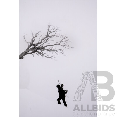 Artist Unknown, Hiking Up a Snowy Mountain, Unique Black and White Original Photograph Mounted with Metal Backing, 45 x 30 cm