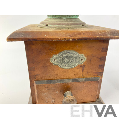 Vintage Kitchen Grinders Including Leinbrocks Ideal Coffee Grinder, Brass Spice and Pepper Grinders