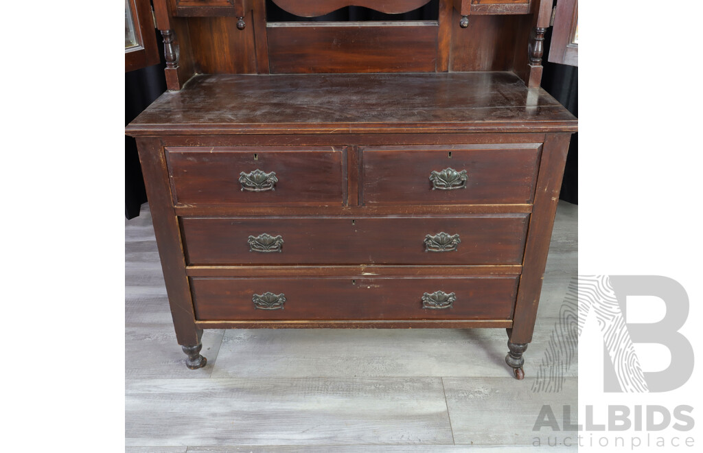 Edwardian Three Drawer Dresser with Wing Mirrors