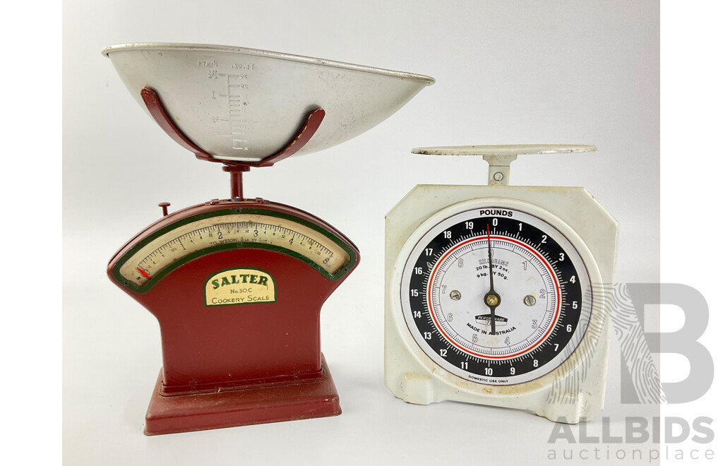 Vintage Salter Number 30C Cookery Scales and Pershinware 720 Scales, Made in Australia