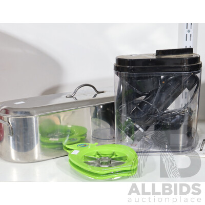 Assorted Kitchenware Including Ambiano Electric Food Spiralizer, Apple Corer/slicer and Handheld Bain Marie