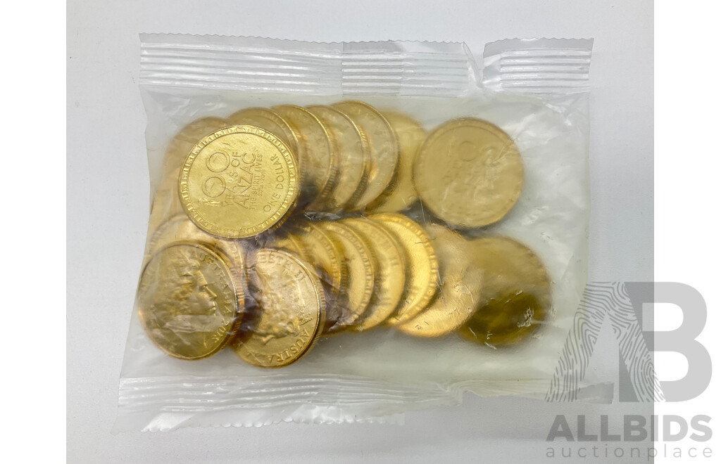 Australian 2018 UNC One Dollar Coins, 100 Years of ANZAC in Sealed Bag (20)