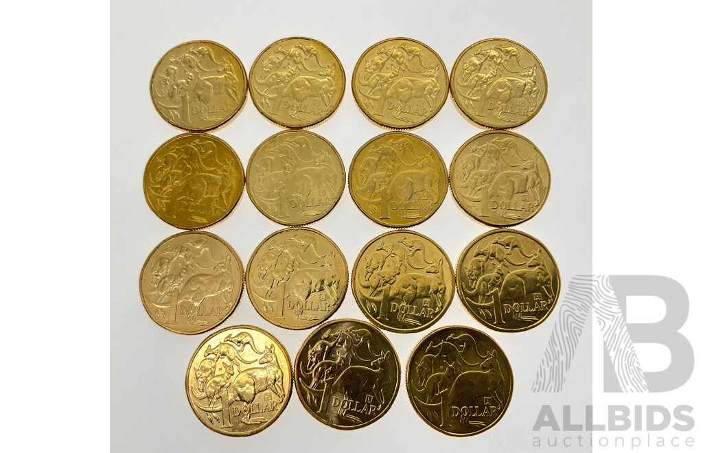 Australian 2019 One Dollar Coins, Mob of Roos, 'A' 'U' 'S'  Privy Marks(15)