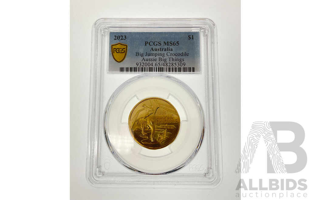 Australian 2022 One Dollar Coin, Big Jumping Crocodile PCGS MS65