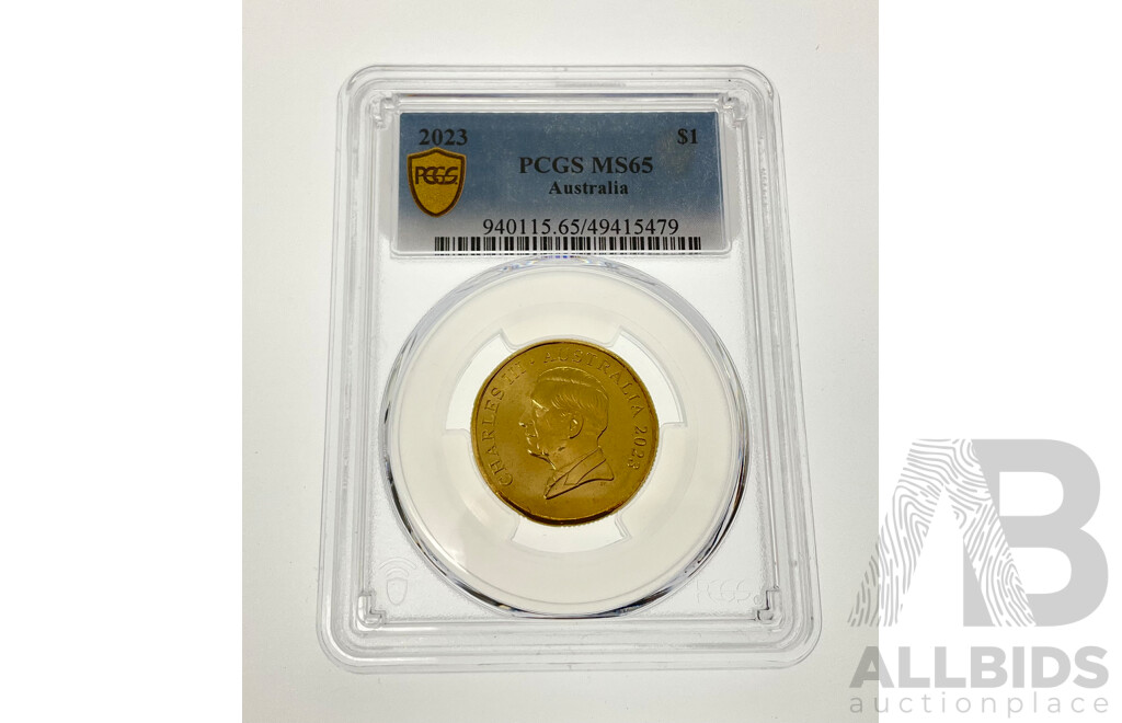 Australian 2023 KCIII One Dollar Coin, PCGS MS65