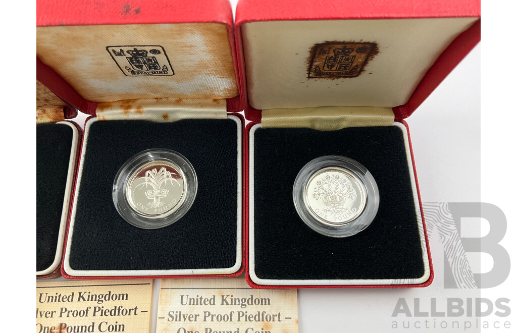 United Kingdom 1983 - 1986 Commemorative One Pound Piedfort Silver Proof Coins .925