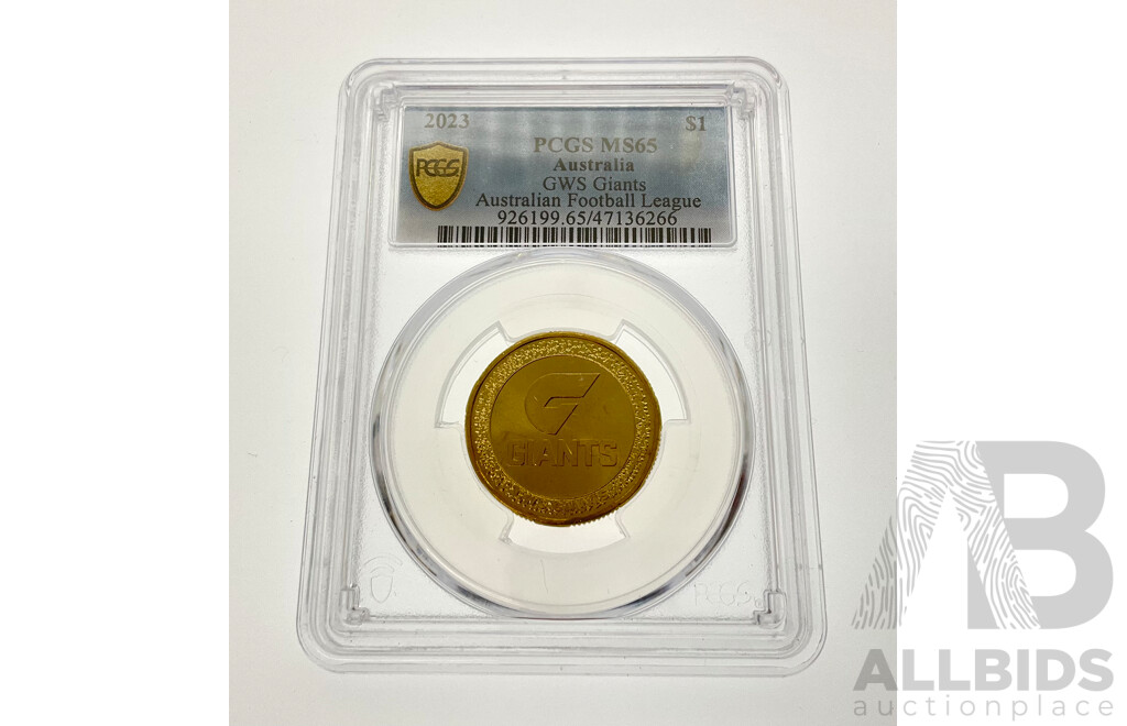 Australian 2023 One Dollar Coin, QE2, GWS Giants AFL, PCGS MS65