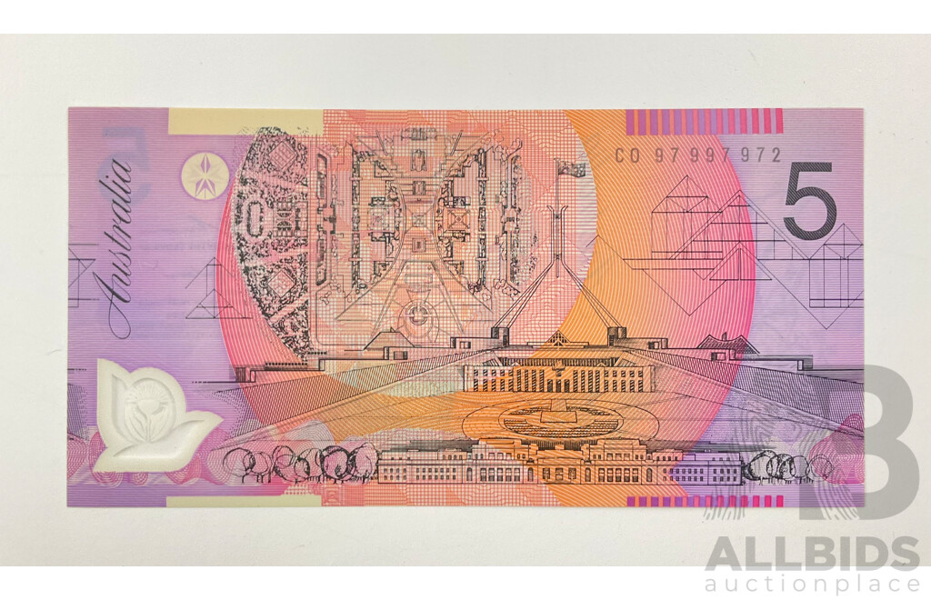 Australian 1997 UNC Five Dollar Polymer Test Note  Macfarlane/Evans R218BTI