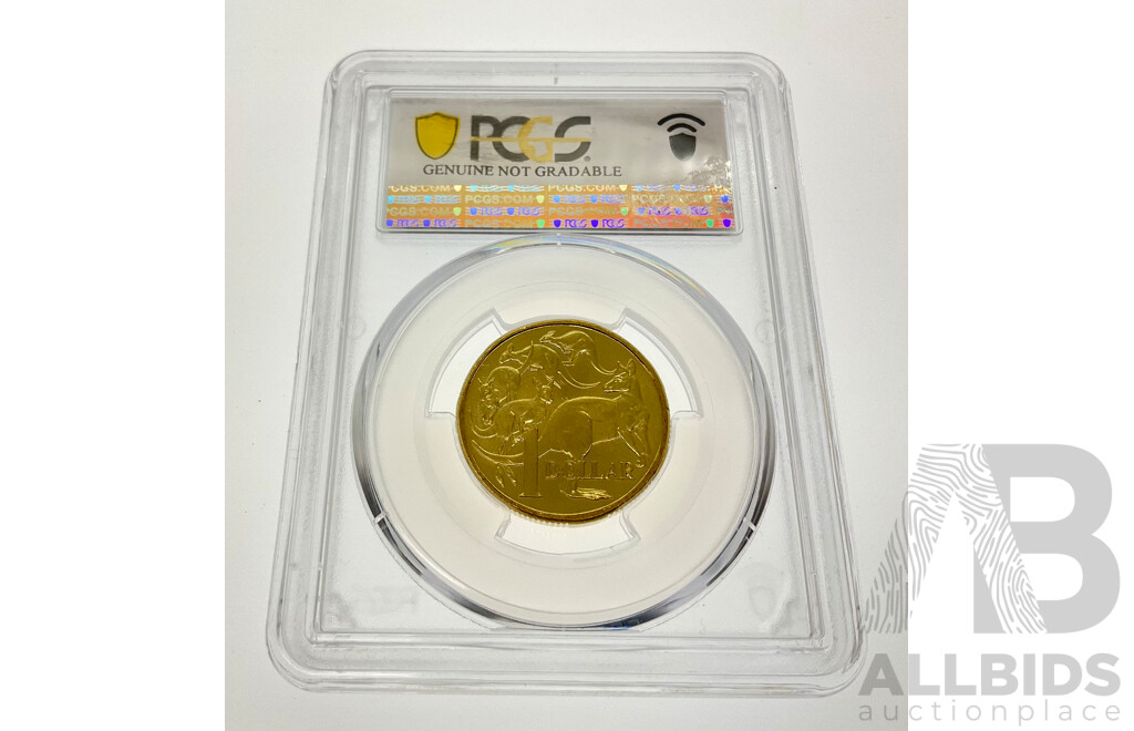 Australian 2023 One Dollar Coin Coin, KCIII PCGS Genuine Scratch-UNC Detail