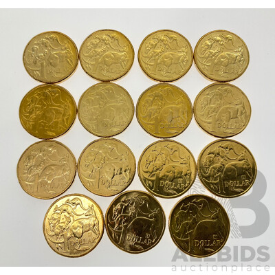 Australian 2019 One Dollar Coins, Mob of Roos, 'A' 'U' 'S'  Privy Marks(15)