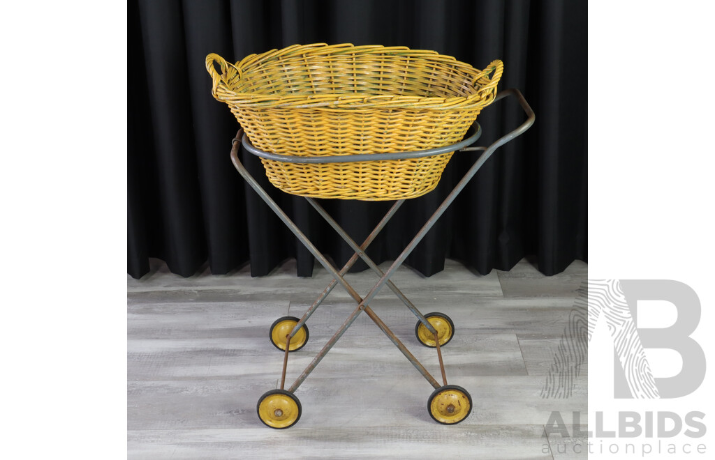 Vintage Washing Trolley with Wicker Basket