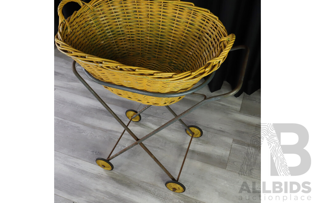 Vintage Washing Trolley with Wicker Basket