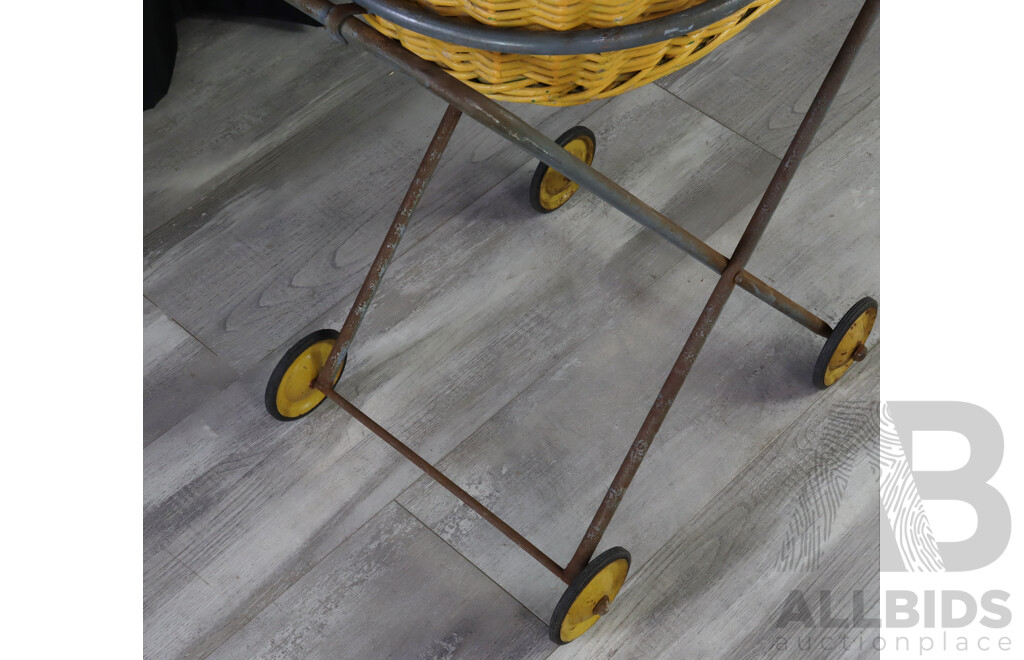 Vintage Washing Trolley with Wicker Basket