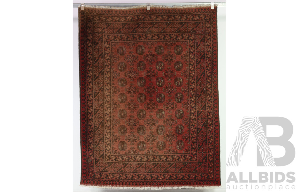 Large Vintage Hand Knotted Afghan Carpet with Classic Washed Out Madder Red Elephants Foot Gul Design