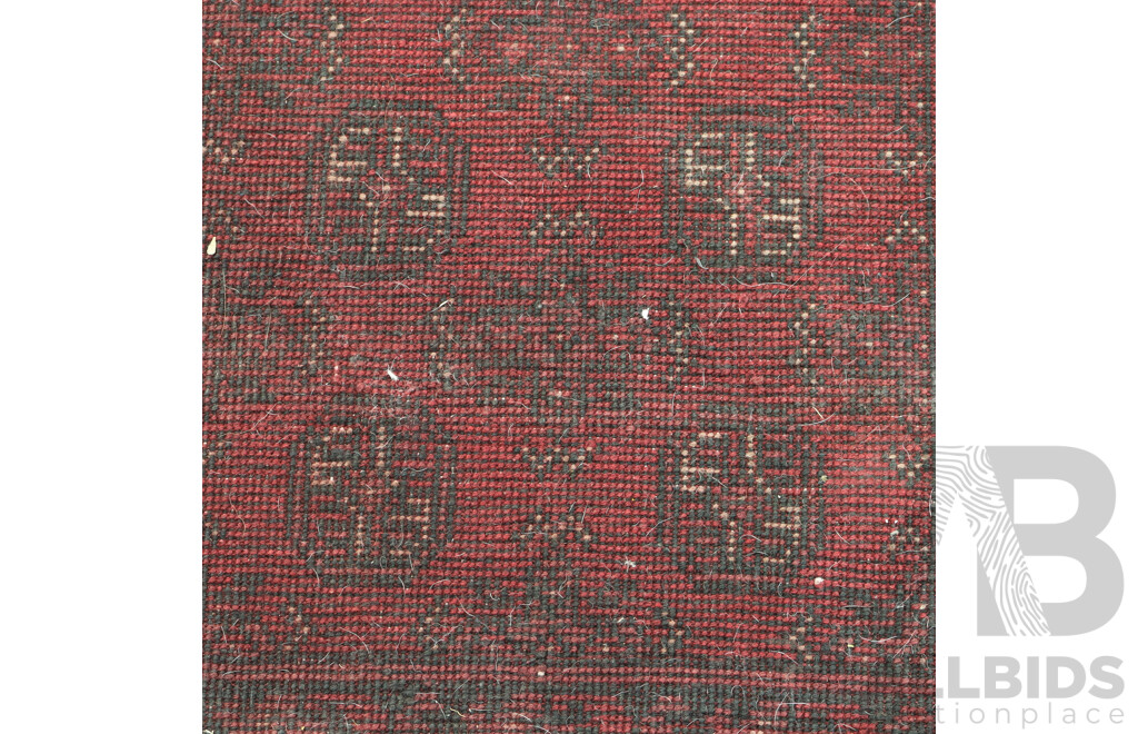 Large Vintage Hand Knotted Afghan Carpet with Classic Washed Out Madder Red Elephants Foot Gul Design