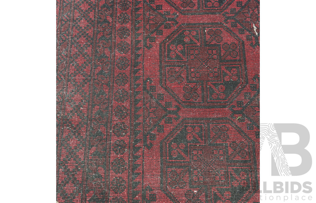 Large Vintage Hand Knotted Afghan Carpet with Classic Washed Out Madder Red Elephants Foot Gul Design