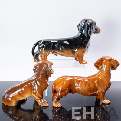 Collection Three Ceramic Dachshund Figures Including Beswick and Copperart Examples