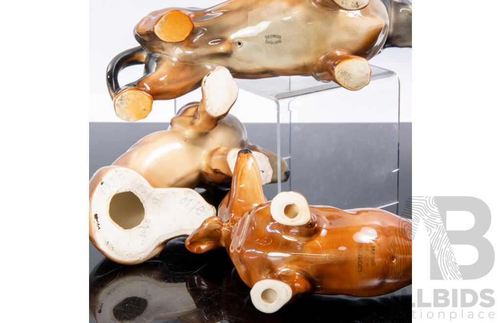 Collection Three Ceramic Dachshund Figures Including Beswick and Copperart Examples
