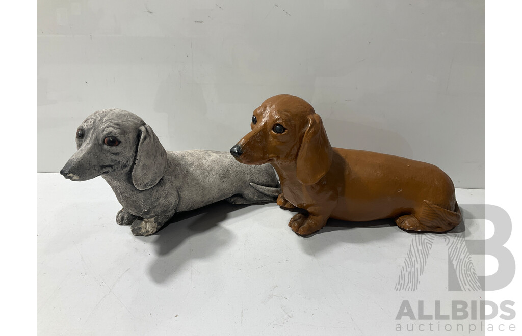 Pair of Brown and Grey Dachshund Sculptures