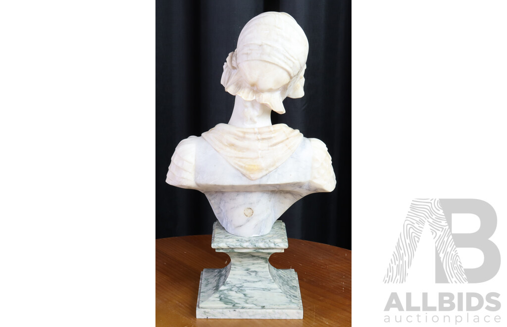 White Marble Bust of a Maiden in Bonnet