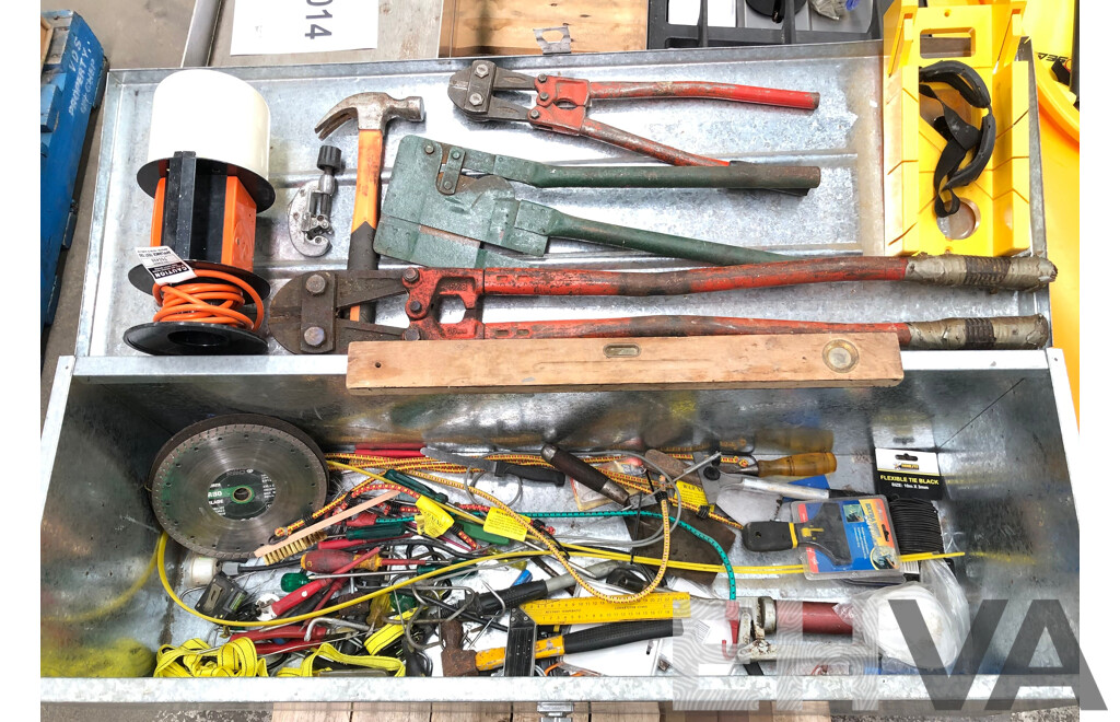 Galvanised Toolbox with Various Hand Tools