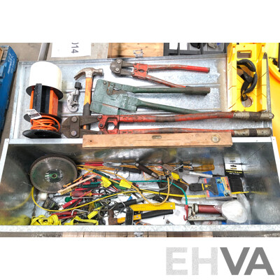 Galvanised Toolbox with Various Hand Tools