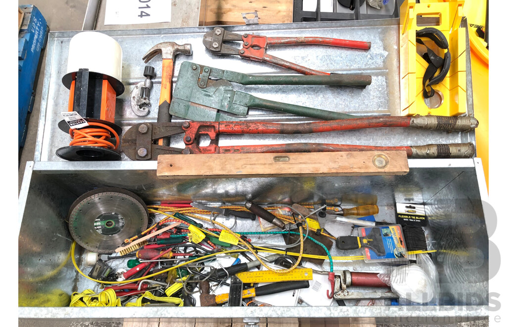 Galvanised Toolbox with Various Hand Tools