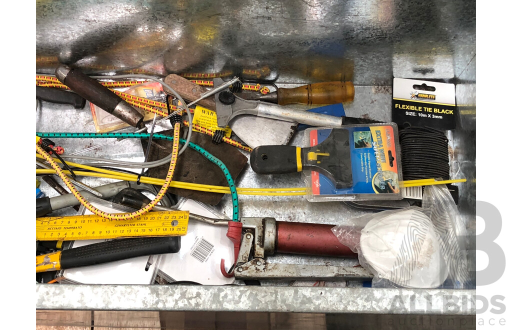 Galvanised Toolbox with Various Hand Tools