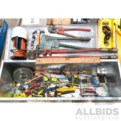 Galvanised Toolbox with Various Hand Tools