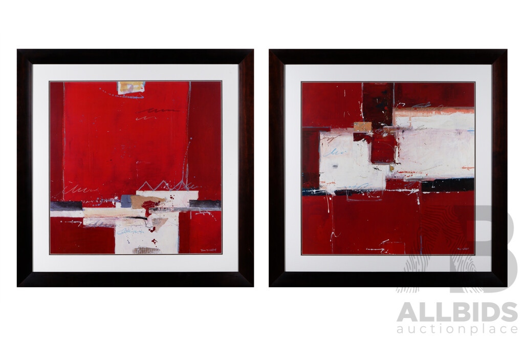 Ron Van Der Werf, (20th Century, Dutch, 1958-), Untitled - Red 1 & Red II, Quality Reproduction Prints of Original Acrylics & Mixed Medias, 94 x 94 cm (frames) (2)