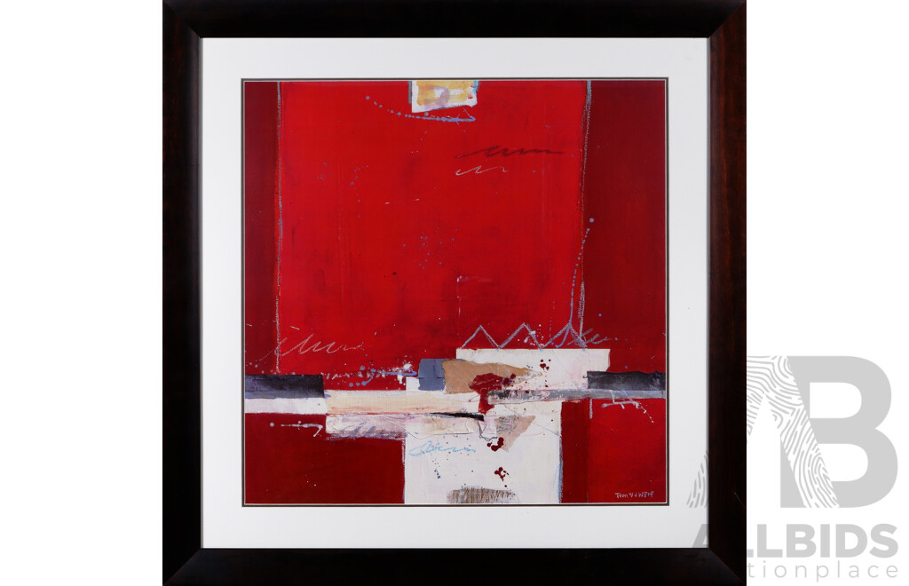 Ron Van Der Werf, (20th Century, Dutch, 1958-), Untitled - Red 1 & Red II, Quality Reproduction Prints of Original Acrylics & Mixed Medias, 94 x 94 cm (frames) (2)