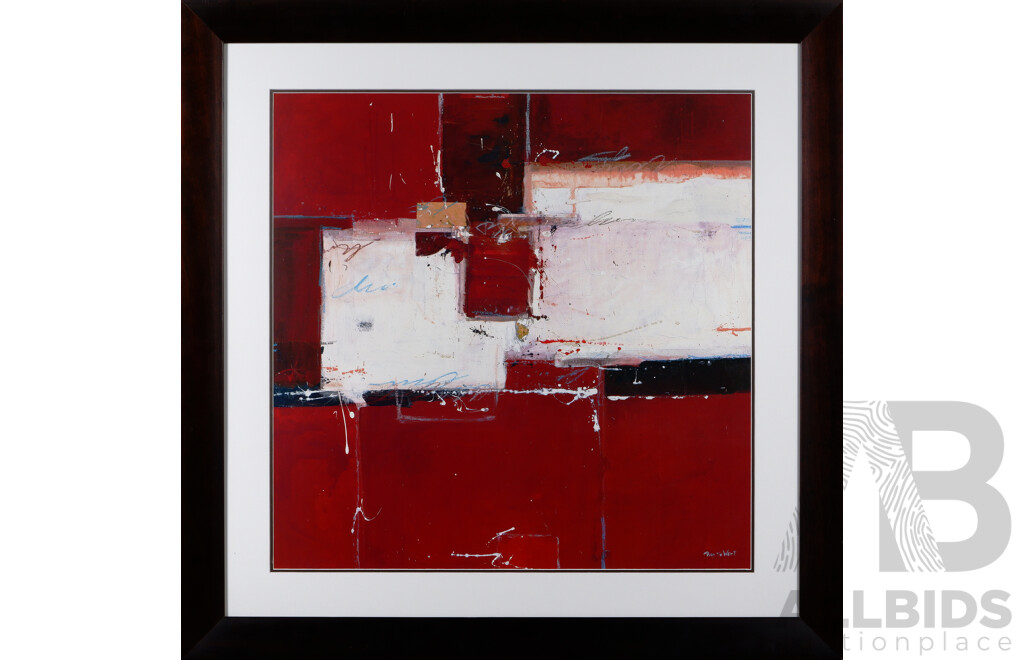 Ron Van Der Werf, (20th Century, Dutch, 1958-), Untitled - Red 1 & Red II, Quality Reproduction Prints of Original Acrylics & Mixed Medias, 94 x 94 cm (frames) (2)