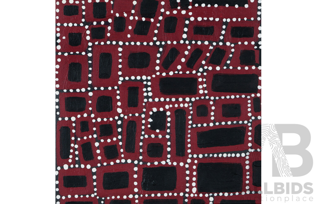 Walala Tjapaltjarri (Australian-Indigneous, 1962-), Water Holes, Tingari Cycle Series, (1989) Acrylic on Canvas, 34 X 34 Cm