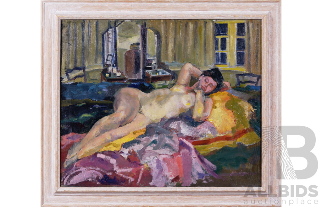 John Allen Videan, (20th Century, British, 1903-1989), Nude Sleeping, Vintage Oil on Canvas, 63 x 73 cm (frame)