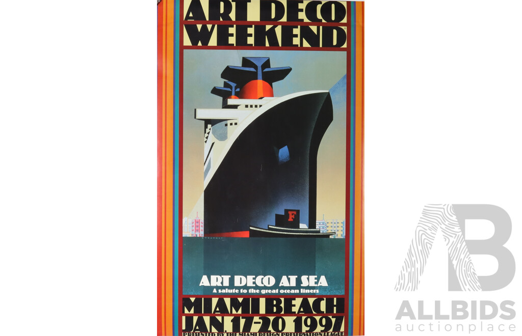 Art Deco Weekend, Art Deco at Sea, a Salute to the Great Ocean Liners, Jan 17-20, 1997, Colour Print Poster, 91 x 61 cm