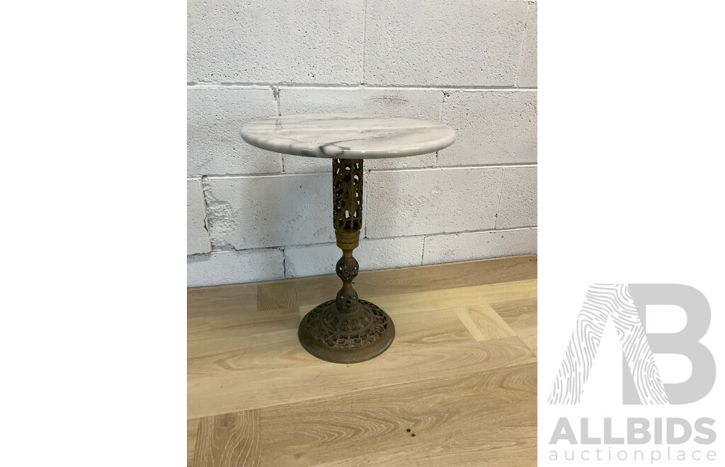 Vintage Side Table with Cast Metal Base and Marble Top