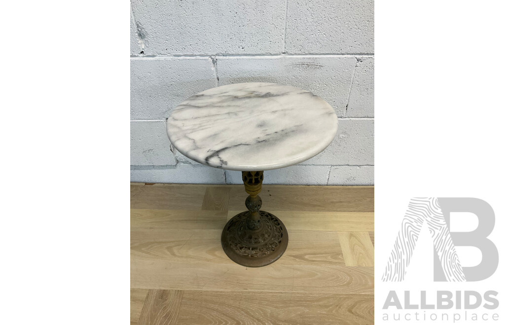 Vintage Side Table with Cast Metal Base and Marble Top