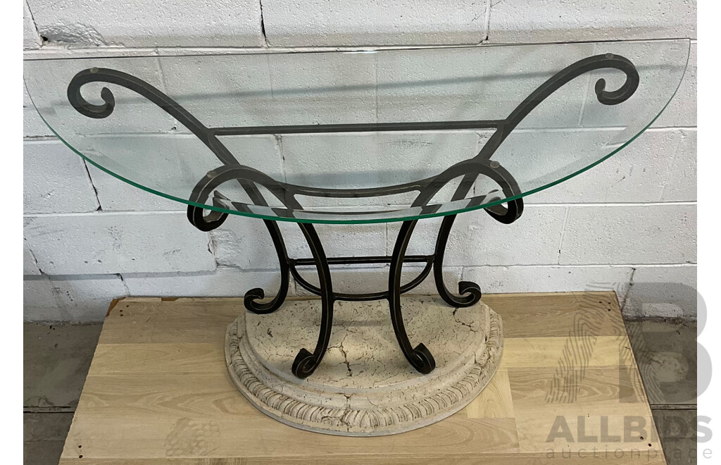 Wrought Iron Stone Demilune Glass Top Hall Table