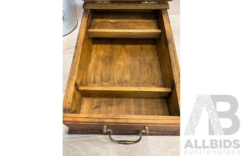 Pine Lift Top Desk Organiser with Oval Enamelware Waste Basket