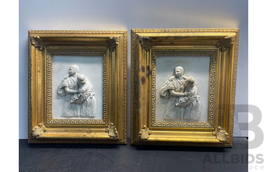 Pair of Gilt Framed Classical Style High Relief Plaques