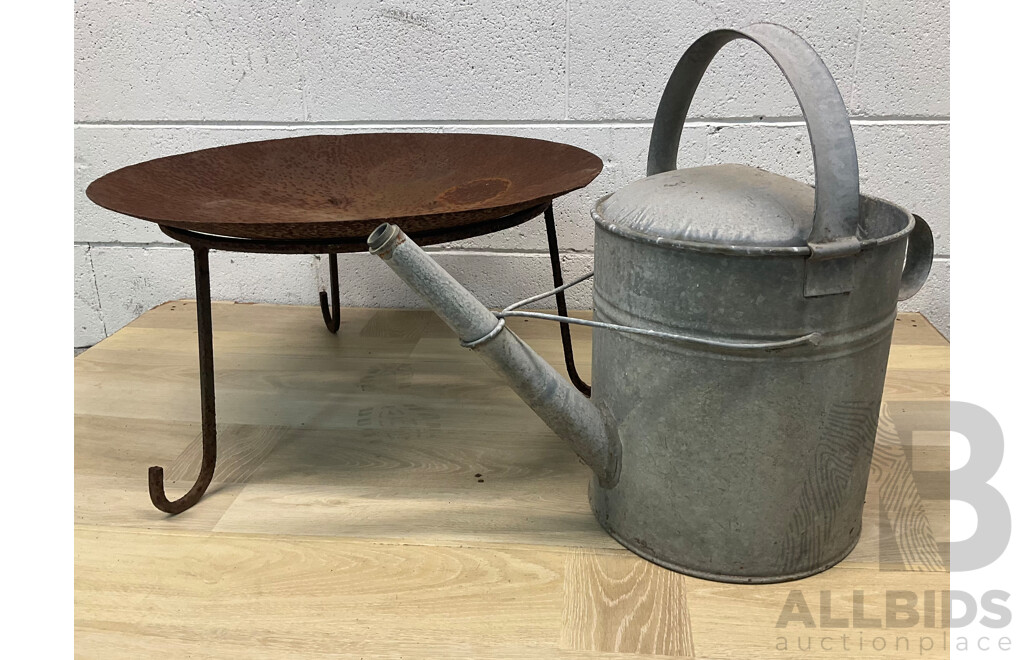 Vintage Galvanised Watering Can and Fire Pit - Lot of 2