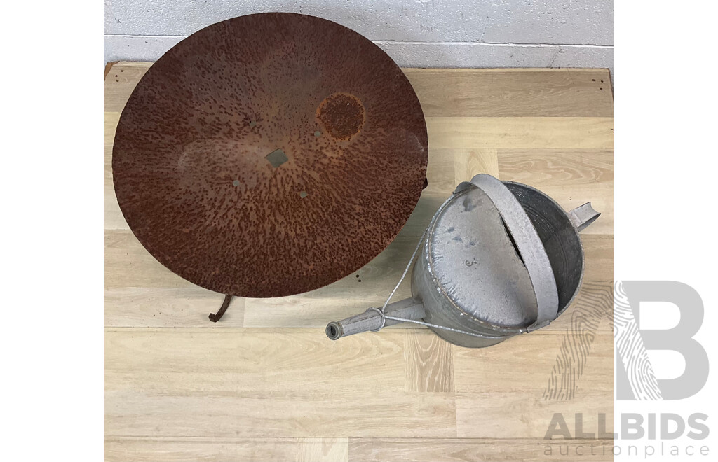 Vintage Galvanised Watering Can and Fire Pit - Lot of 2