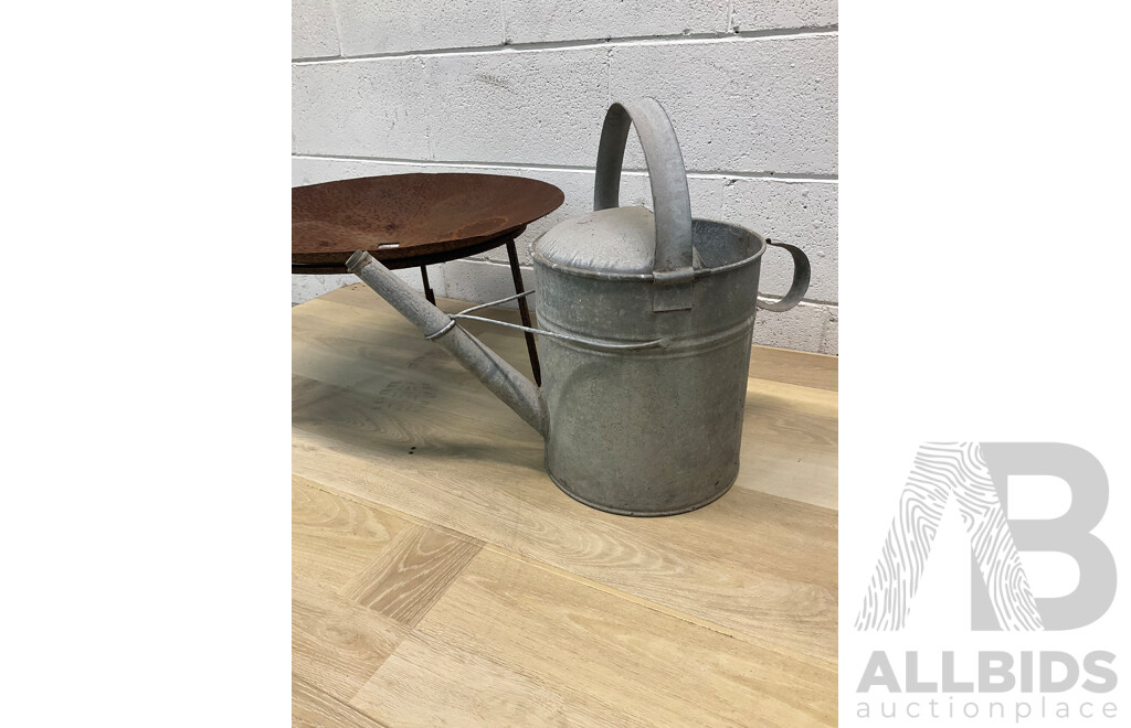 Vintage Galvanised Watering Can and Fire Pit - Lot of 2