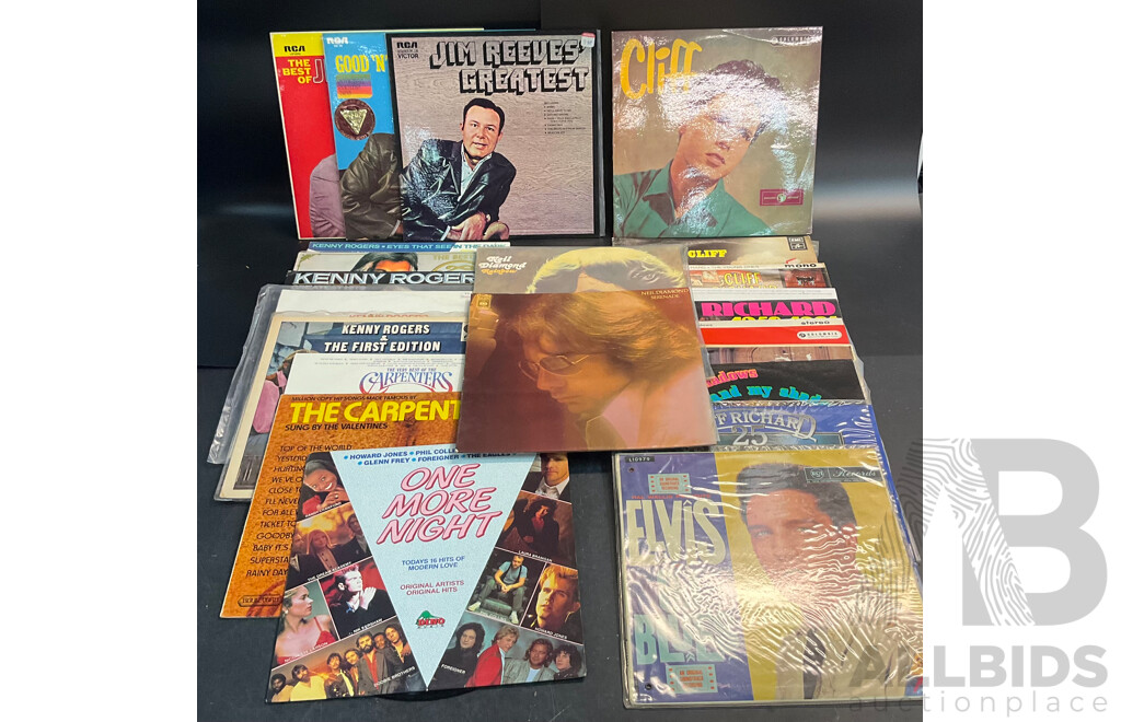 Collection of 24 Vintage Vinyl LP Records - Including ELVIS, Neil Diamond, Carpenters and Much More