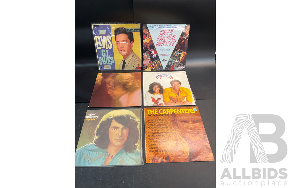 Collection of 24 Vintage Vinyl LP Records - Including ELVIS, Neil Diamond, Carpenters and Much More